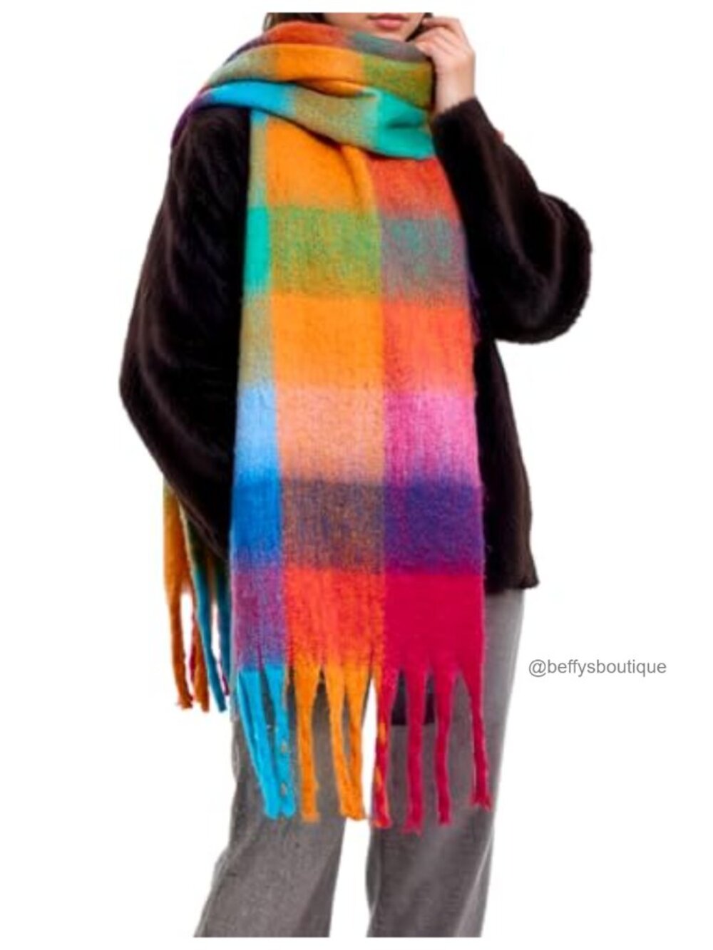 Oversized Soft Blanket Wrap Plaid Scarf Thick Cozy Winter
